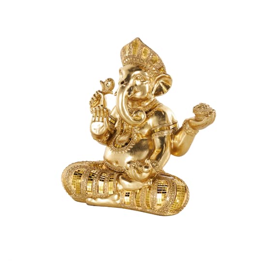 10.5" x 11" Gold Resin Ganesh Decorative Sculpture with Mosaic Details